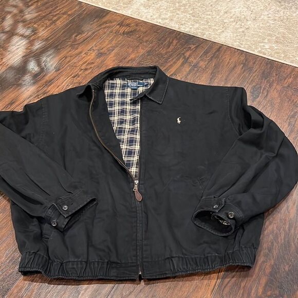 Vtg Polo Ralph Lauren Jacket size XL blackPlaid Lined Harrington Zip jacket